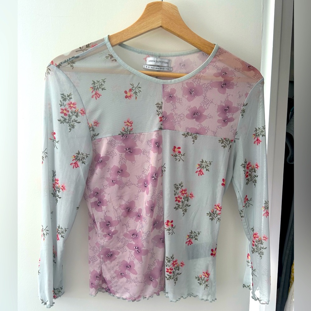 Sheer multi-patterned floral Urban Outfitters top